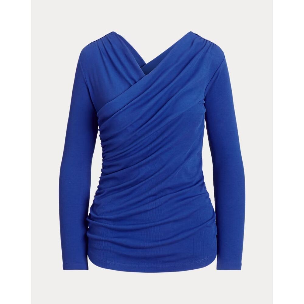 Lauren Ralph Lauren Royal Blue Draped Surplice Long Sleeve Top